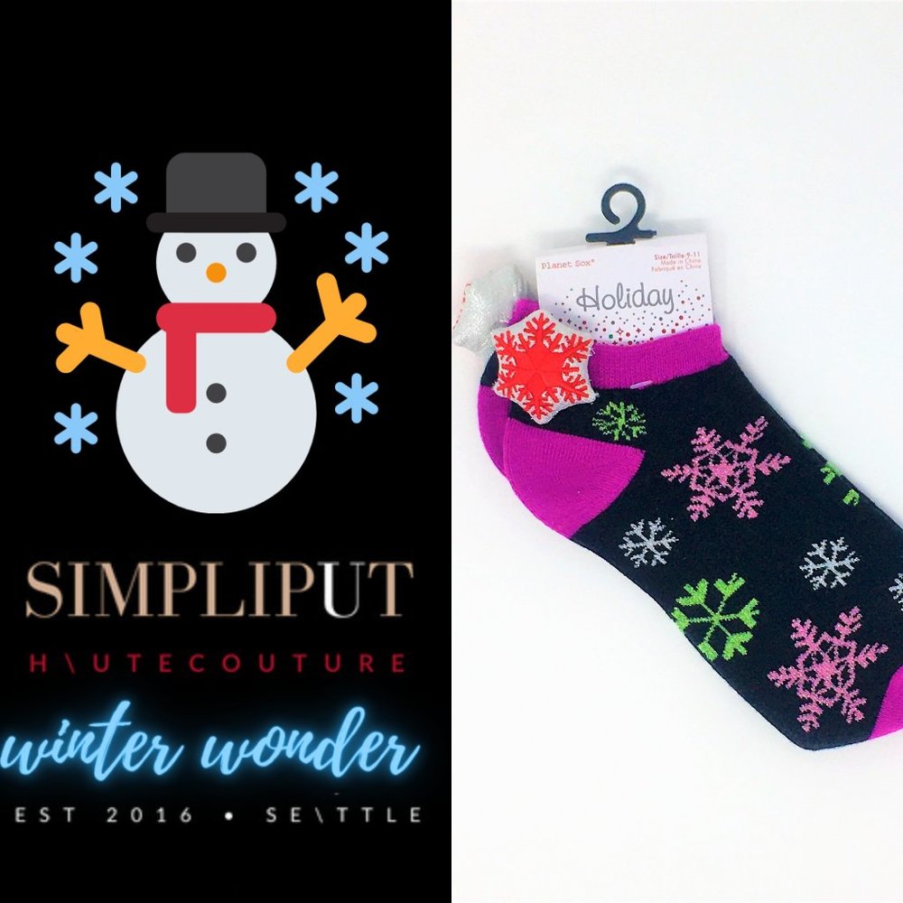 BOGO Free Planet Sox Women Winter Shimmer Snowflake Socks Size 9-11 Two for One